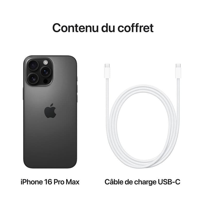 Apple iPhone 16 Pro Max - 512Go - 6,9 pouces - Titane Noir  - Garantie 1an