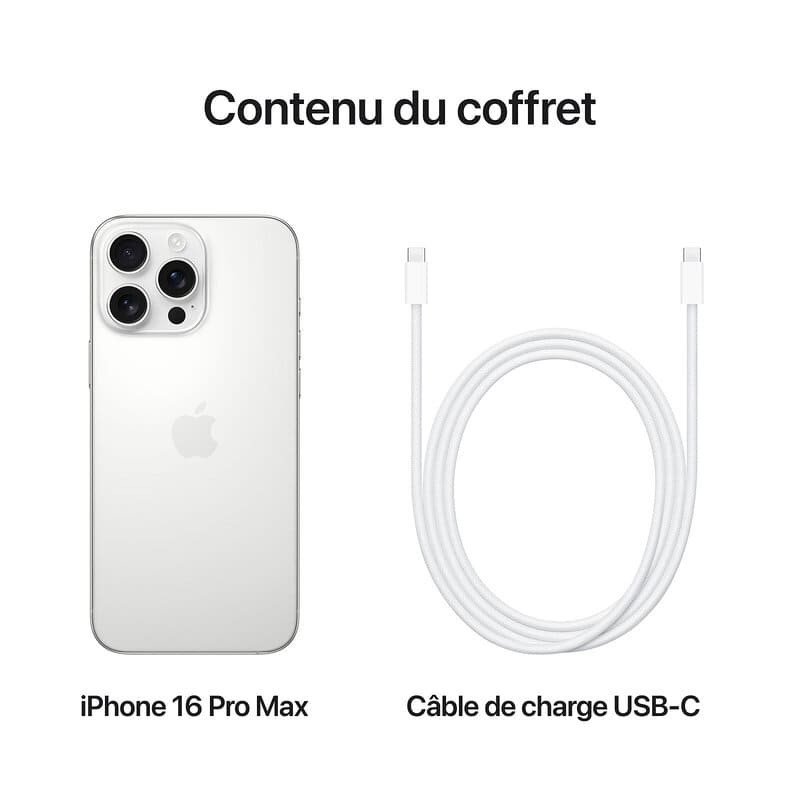 Apple iPhone 16 Pro Max - 1 To - 6,9 pouces  - Titane Blanc  - Garantie 1an