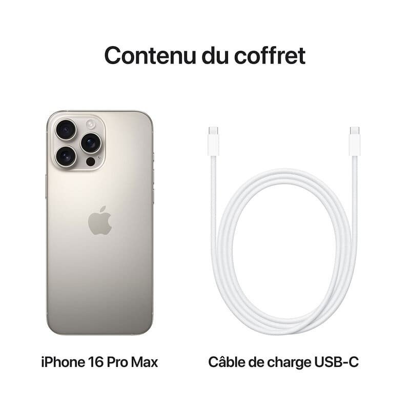 Apple iPhone 16 Pro Max - 1 To  - 6,9 pouces - Titane Naturel - Garantie 1an