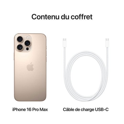 Apple iPhone 16 Pro Max - 256Go - 6,9 pouces  - Titane Sable  - Garantie 1an