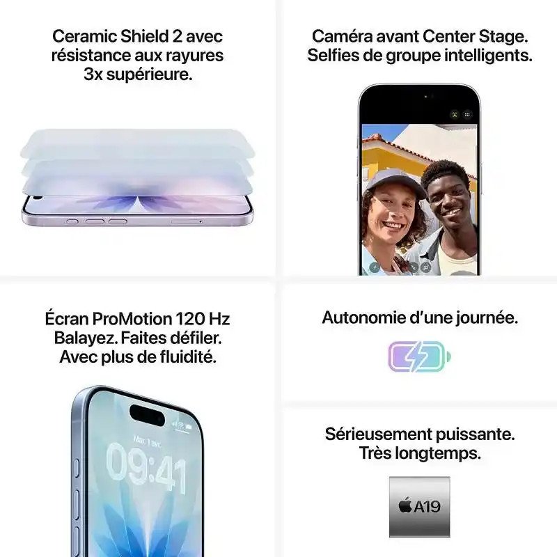 Apple iPhone 17 - Apple A19 Hexa-Core - 256 Go - Ecran Super Retina XDR OLED 6.3" - iOS 26 - Sauge