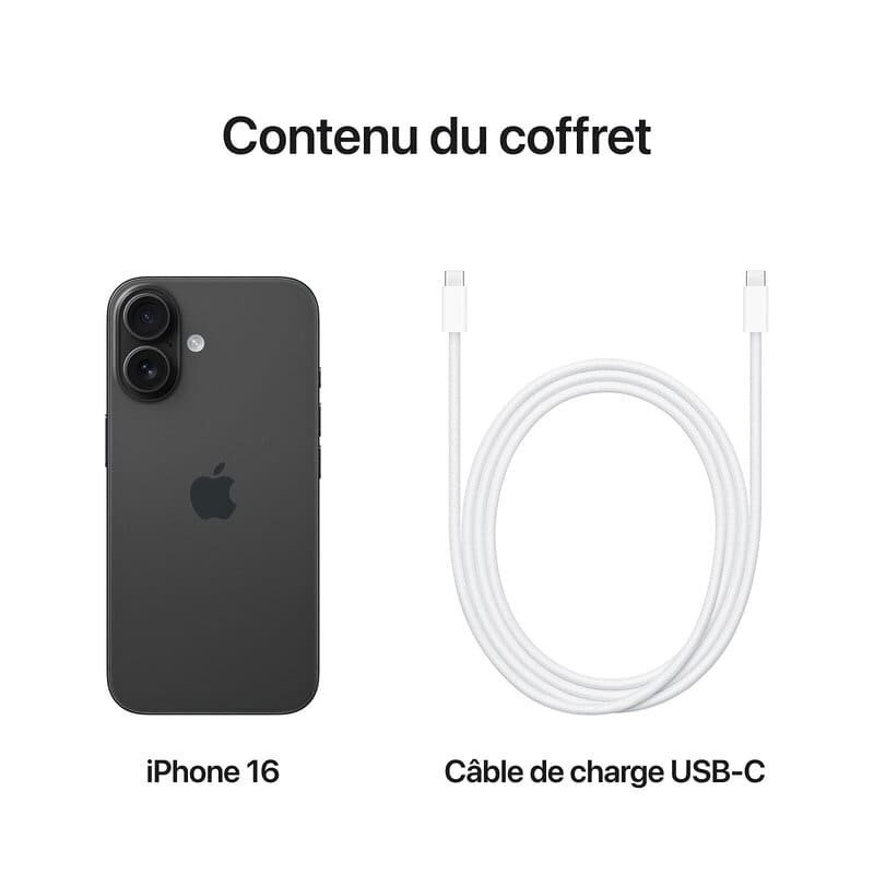 Apple iPhone 16 Simple  - 256Go - 6,1 pouces - Poids 170g - Noir - Garantie 1an