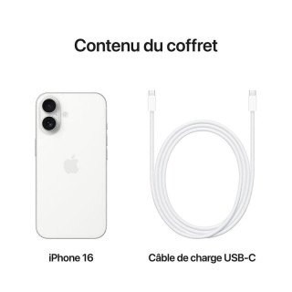 Apple iPhone 16 Simple  - 256Go - 6,1 pouces - Poids 170g - Blanc - Garantie 1an