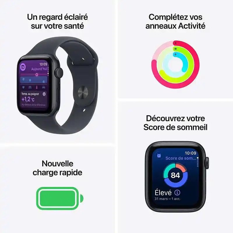 Apple Watch SE 3 5G-LTE GPS + Cellulaire - 44 mm - Aluminium Minuit - Bracelet Sport Minuit M/L
