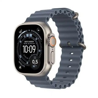 Apple Watch Ultra 3 5G-LTE GPS + Cellulaire - 49 mm - Titane Naturel - Bracelet Océan Bleu Maritime