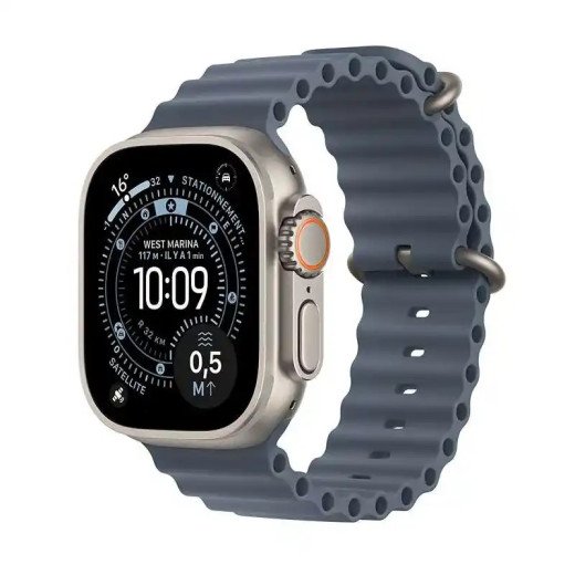 Apple Watch Ultra 3 5G-LTE GPS + Cellulaire - 49 mm - Titane Naturel - Bracelet Océan Bleu Maritime