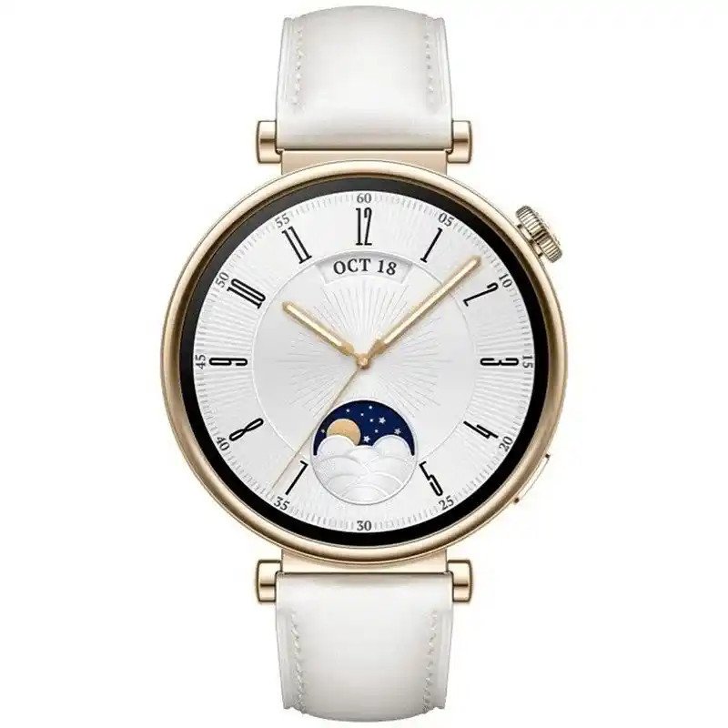 Huawei WATCH GT 4 Montre AMOLED 41 mm or bracelet cuir boîtier  41,3 mm × 41,3 mm  blanc