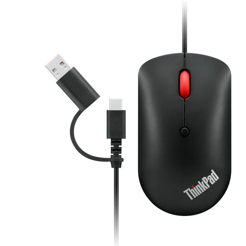 Lenovo Souris compacte et filaire USB-C ThinkPad - Filaire via USB-C avec convertisseur USB-C vers USB-A - Noir corbeau