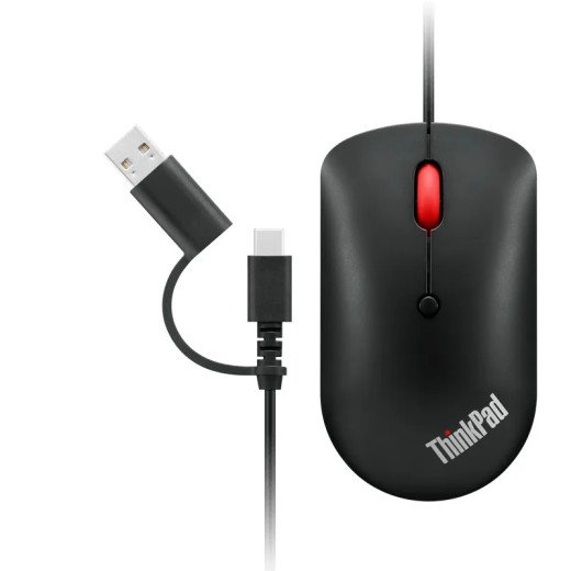 Lenovo Souris compacte et filaire USB-C ThinkPad - Filaire via USB-C avec convertisseur USB-C vers USB-A - Noir corbeau