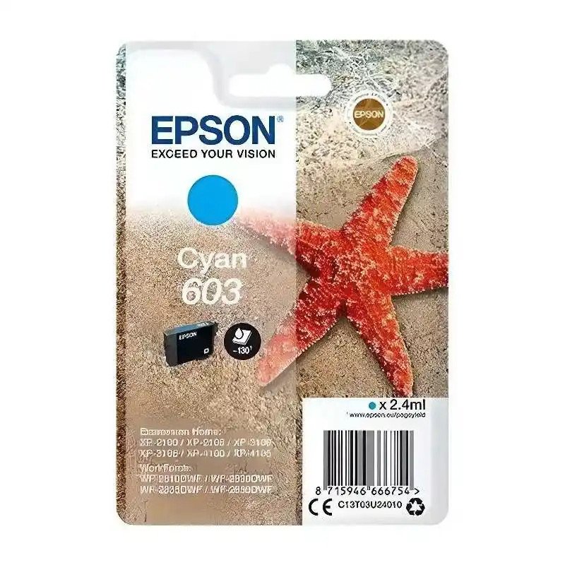 Epson série 603 Cartouches d’encre cyan Étoile de mer Singlepack 2,4 ml.