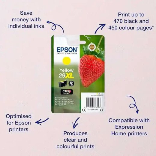 Epson série 29XL Cartouches d’encre jaune Claria Home 6,4 ml économique et fiable.