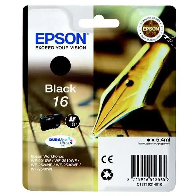 Epson série 16 Cartouches d'encre noire Stylo Plume  5,4 ml rendement élevé.