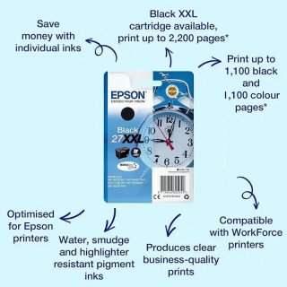 Epson série 27XXL cartouches d'encre noire DURABrite Ultra Réveil 34,1 ml.