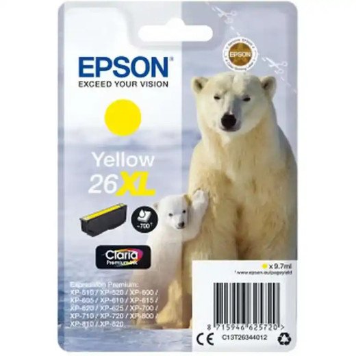 Epson série 26XL Cartouche d'encre jaune Ours Polaire 9,7 ml.