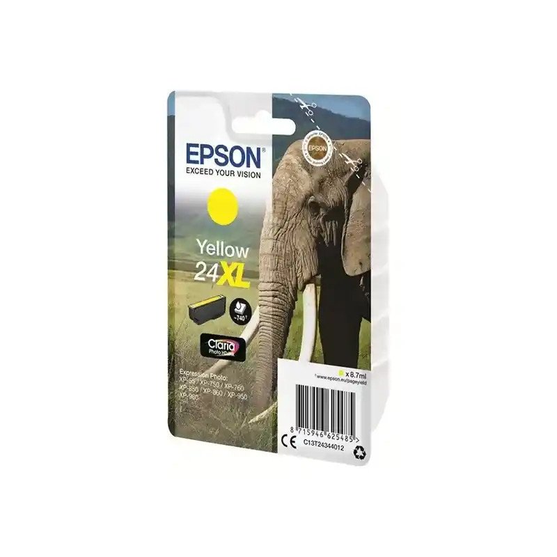 Epson série 24XL Cartouche d'encre jaune Photo HD Éléphant 8,7 ml.