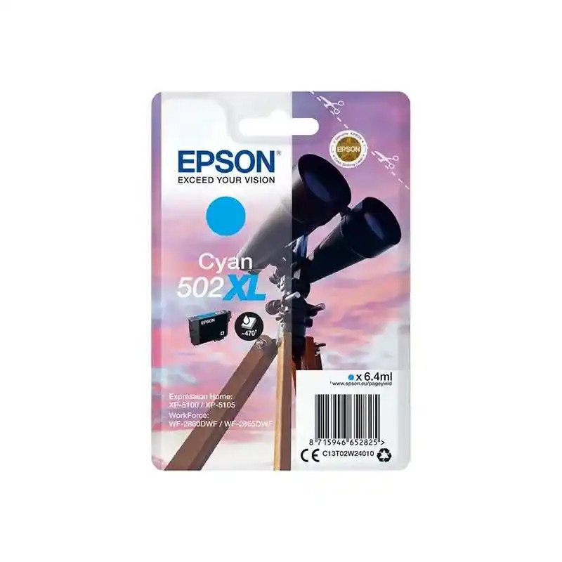 Epson série 502XL Cartouche d'encre cyan Jumelles 6,4 ml haut rendement.
