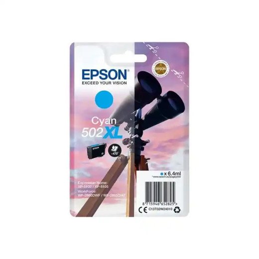 Epson série 502XL Cartouche d'encre cyan Jumelles 6,4 ml haut rendement.