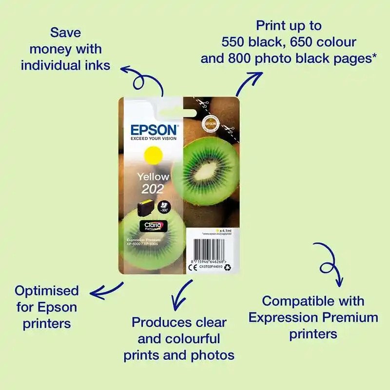 Epson série 202XL Cartouche d'encre jaune Claria Premium 8,5 ml.
