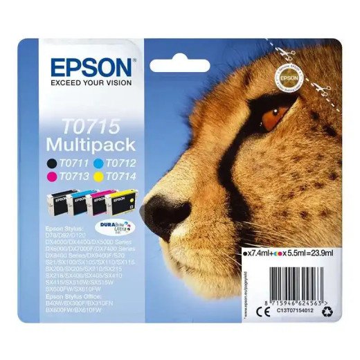 Epson série T0715 Cartouche d'encre Multipack DURABrite Guépard 23,9 ml.