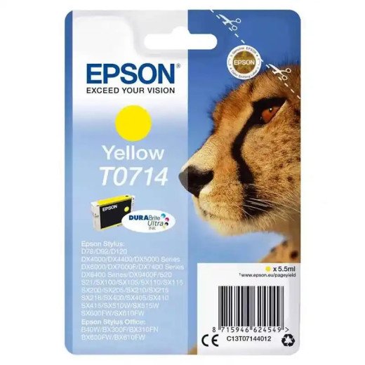 EPSON série T0714 Cartouche d'encre jaune DURABrite Ultra Guépard 5,5 ml économique et fiable.