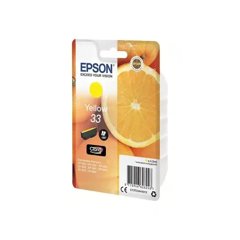 EPSON série 33 cartouche d'encre jaune Claria Premium Oranges, haute qualité et fiable.