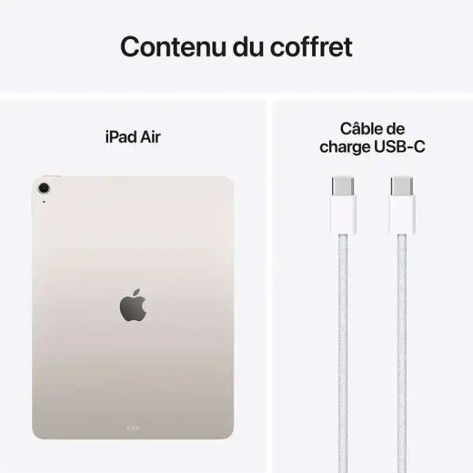 Apple iPad Air Wi-Fi 11" Liquid Retina - Puce M3 - CPU 8 cœurs/ GPU 9 cœurs - 8 Go RAM - 128 Go Stockage - Lumière Stellaire