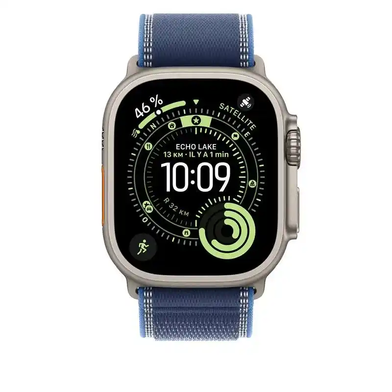 Apple Boucle Trail bleu vif 49 mm - S/M - Finition titane naturel - Signé Apple - Polyester 100 %, Spandex 100 %, Nylon 60 %