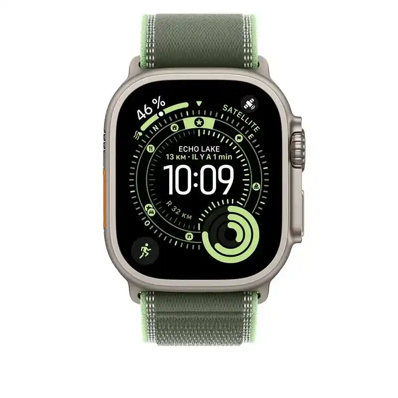Apple Boucle Trail vert fluo 49 mm - S/M - Finition titane naturel - Signé Apple - Polyester 100 %, Spandex 100 %, Nylon 60 %