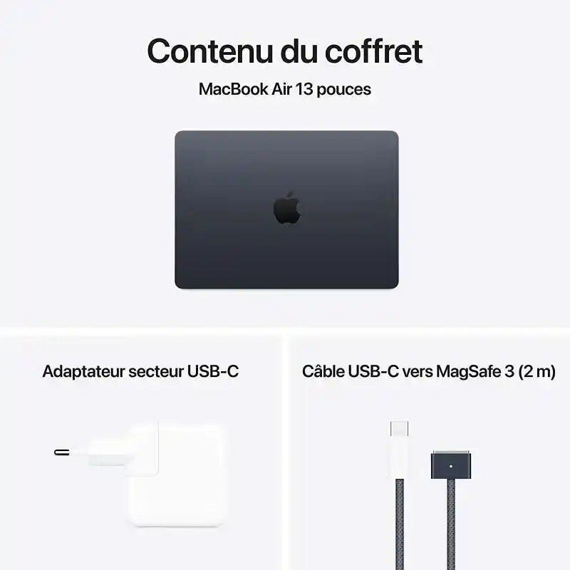 Apple MacBook Air 13,6 pouces Écran Liquid Retina - Puce M4 - CPU 10 cœurs/ GPU 10 cœurs - 16 Go RAM - 256 Go SSD - Bleu Minuit