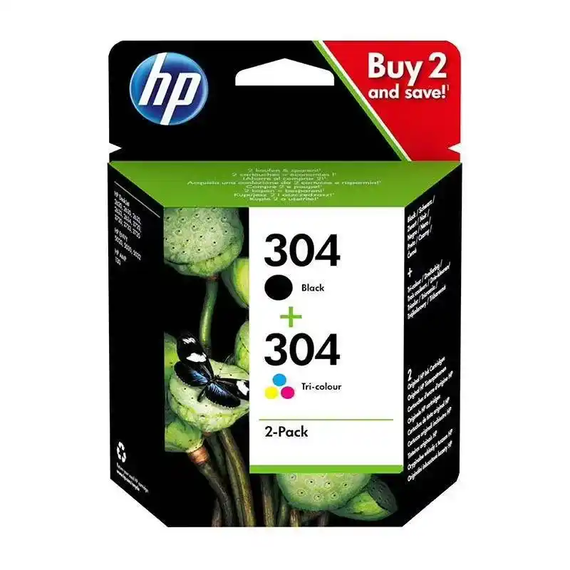 HP 304 Pack de 2 cartouches d'encre noire/trois couleurs.