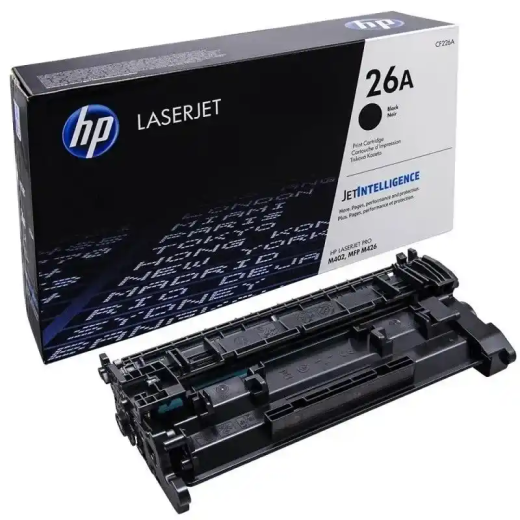 HP 26A toner LaserJet noir authentique, grande capacité.