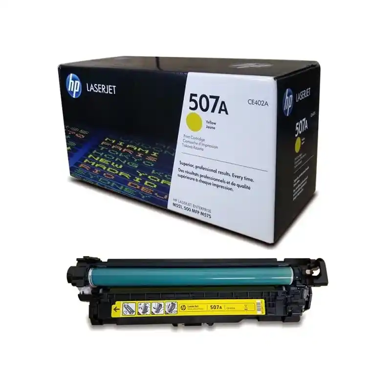 HP 507A toner LaserJet jaune authentique haute qualité.
