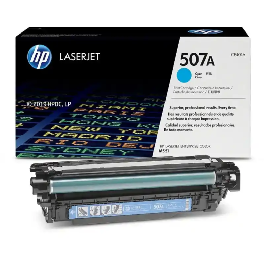 HP 507A toner LaserJet cyan authentique qualité professionnelle.