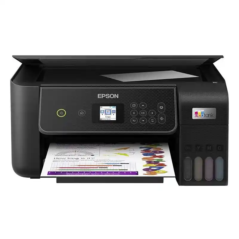 Epson ET-2871 imprimante multifonction A4 wi-fi ecoTank équipée de réservoirs d’encre.