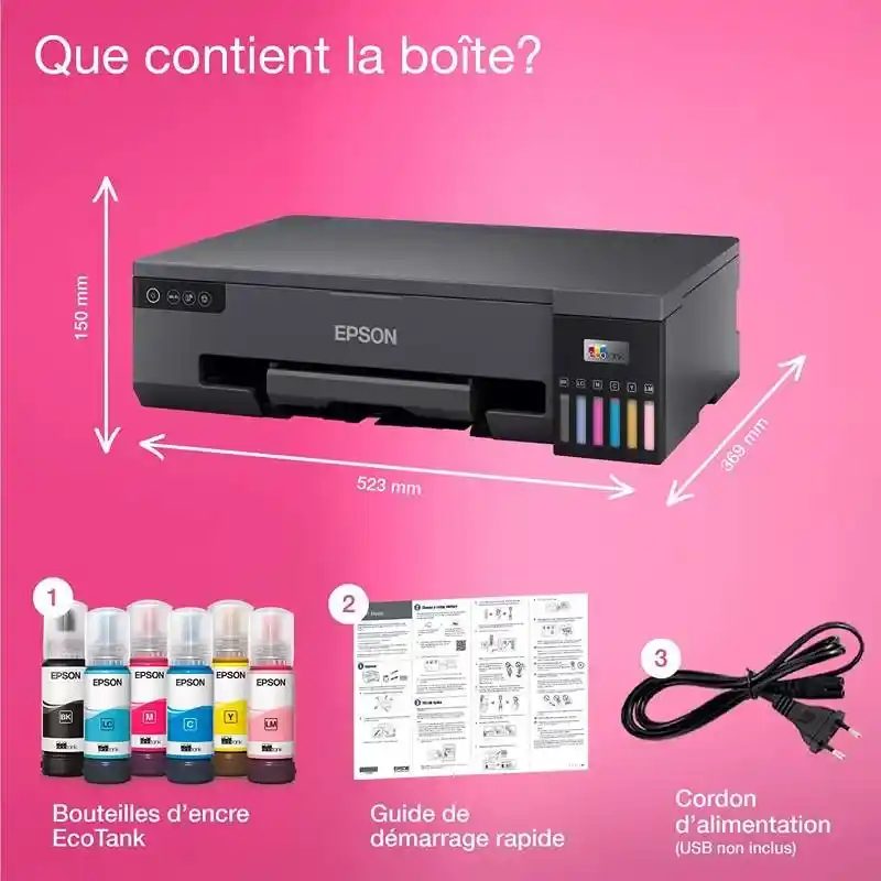 Epson  ET-1810 imprimante A4 Wi-Fi EcoTank équipée de réservoirs d’encre authentique.