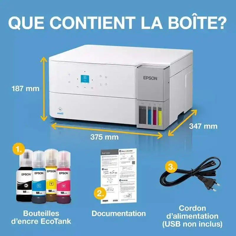 Epson ET-2956 solution d’impression A4 blanche EcoTank  équipée d’une connexion Wi-Fi.