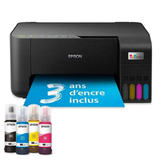 Epson ET-2860 imprimante multifonction A4 Wi-Fi EcoTank équipée de réservoirs d’encre.