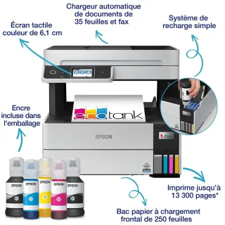 Epson ET-5170 imprimante multifonction A4 EcoTank avec Wi-Fi, réservoirs d’encre et fax.
