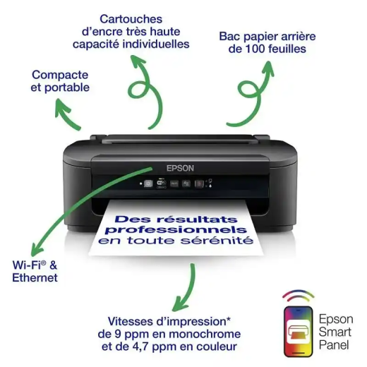 Epson WF-2110W imprimante jet d’encre a4 workforce avec connexion wi-fi et ethernet.