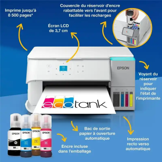 Epson ET-2959 solution d’impression A4 blanche Ecotank équipée d’une connexion Wi-Fi authentique.