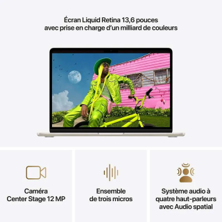 Apple MacBook Air - 13,6 pouces - Puce M5 - CPU 10 cœurs/ GPU 8 cœurs - 16 Go RAM - 512 Go SSD - Lumière Stellaire