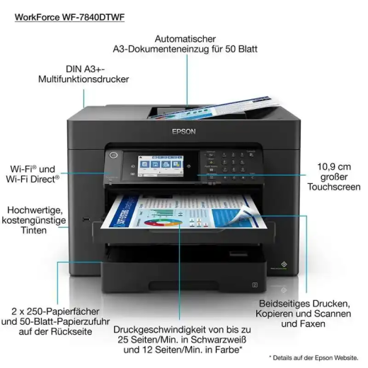Epson WF-7840DTWF imprimante multifonction jet d’encre A3+ workforce authentique.