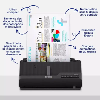 Epson ES-C320W Scanner de documents A4 compact avec connexion Wi-Fi.