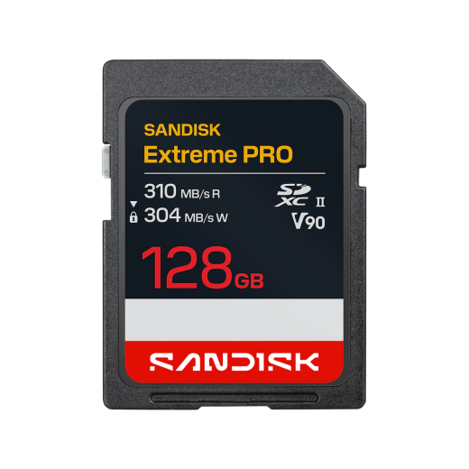 SanDisk Carte SD UHS-II Extreme PRO (V90) - 128 Go - Jusqu'à 310 Mo/s Vitesses de lecture séquentielle