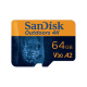 SanDisk Carte microSDXC UHS-I Outdoors 4K avec adaptateur SD - 64 Go (Orange) - 170MB/s Vitesses de lecture séquentielle