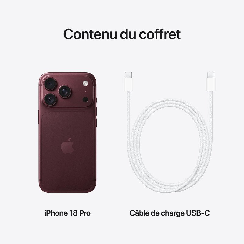 Apple iPhone 18 Pro - Apple A20 Pro Hexa-Core - 256 Go - Ecran Super Retina XDR OLED 6.9" - iOS 27 - Bordeaux