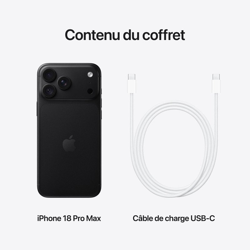Apple iPhone 18 Pro Max - Puce A20 Pro Hexa-Core - 256 Go - Ecran Super Retina XDR OLED 6.9" - iOS 27 - Noir