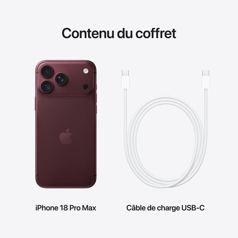 Apple iPhone 18 Pro Max - Puce A20 Pro Hexa-Core - 256 Go - Ecran Super Retina XDR OLED 6.9" - iOS 27 - Bordeaux