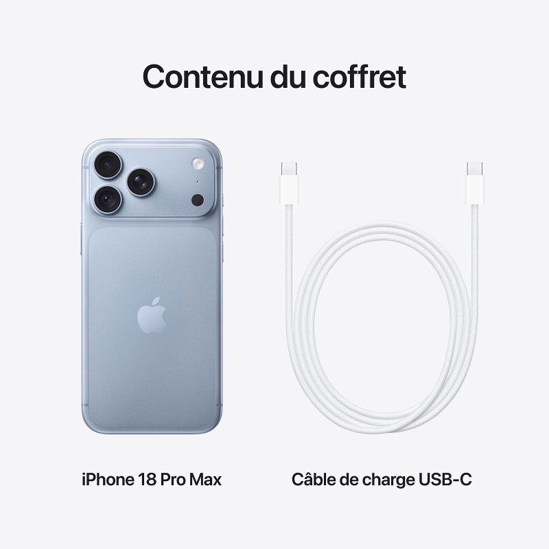 Apple iPhone 18 Pro Max - Puce A20 Pro Hexa-Core - 256 Go - Ecran Super Retina XDR OLED 6.9" - iOS 27 - Glacier