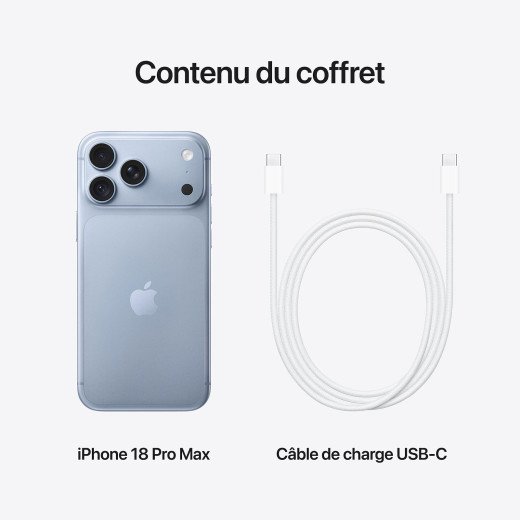 Apple iPhone 18 Pro Max - Puce A20 Pro Hexa-Core - 256 Go - Ecran Super Retina XDR OLED 6.9" - iOS 27 - Glacier